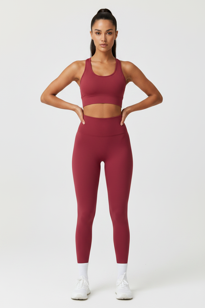 High waisted gym leggings women activewear- Rose Red