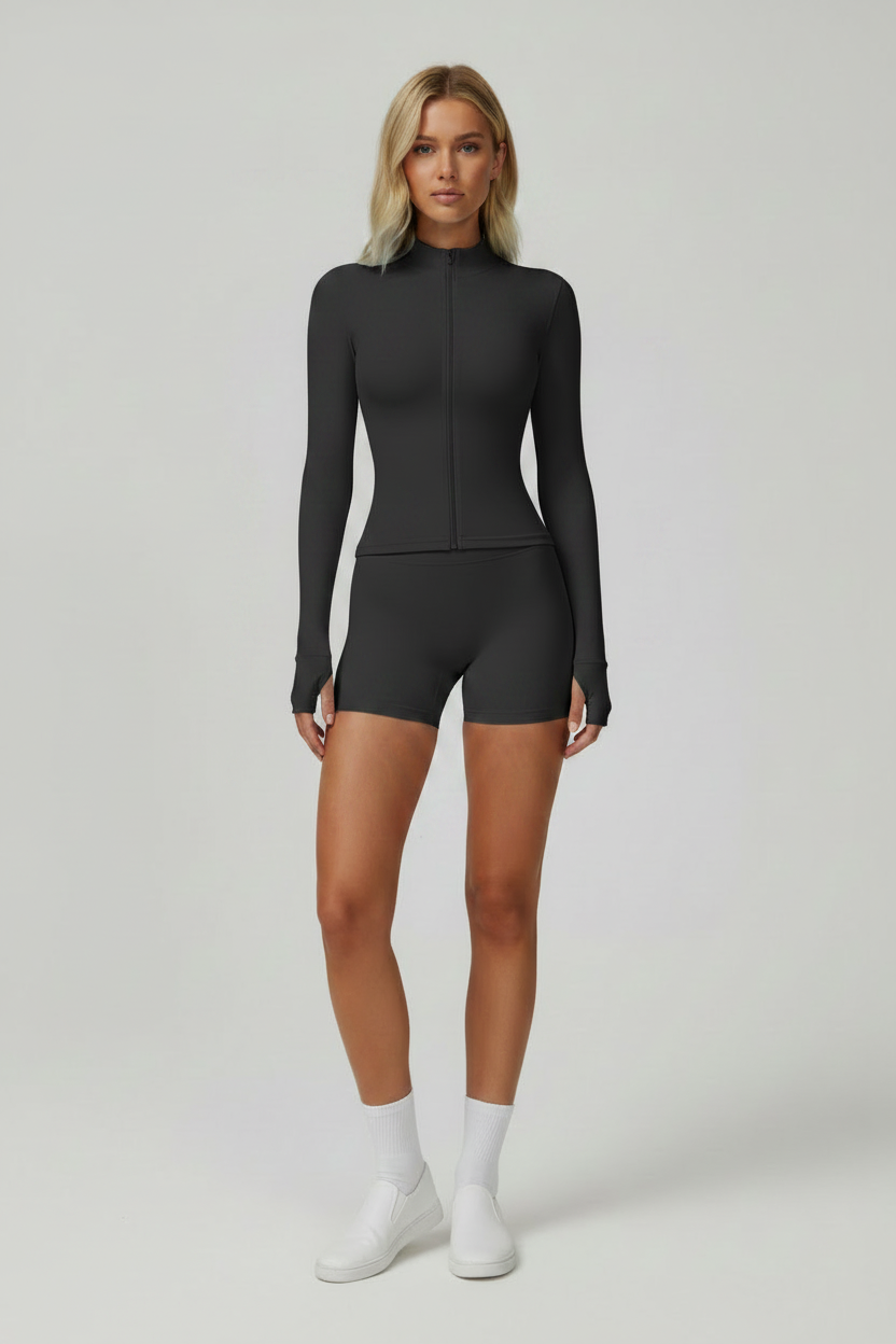 Women full zip workout jacket activewear -Black