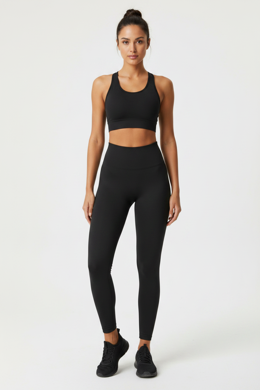 High waisted gym leggings women activewear - Black