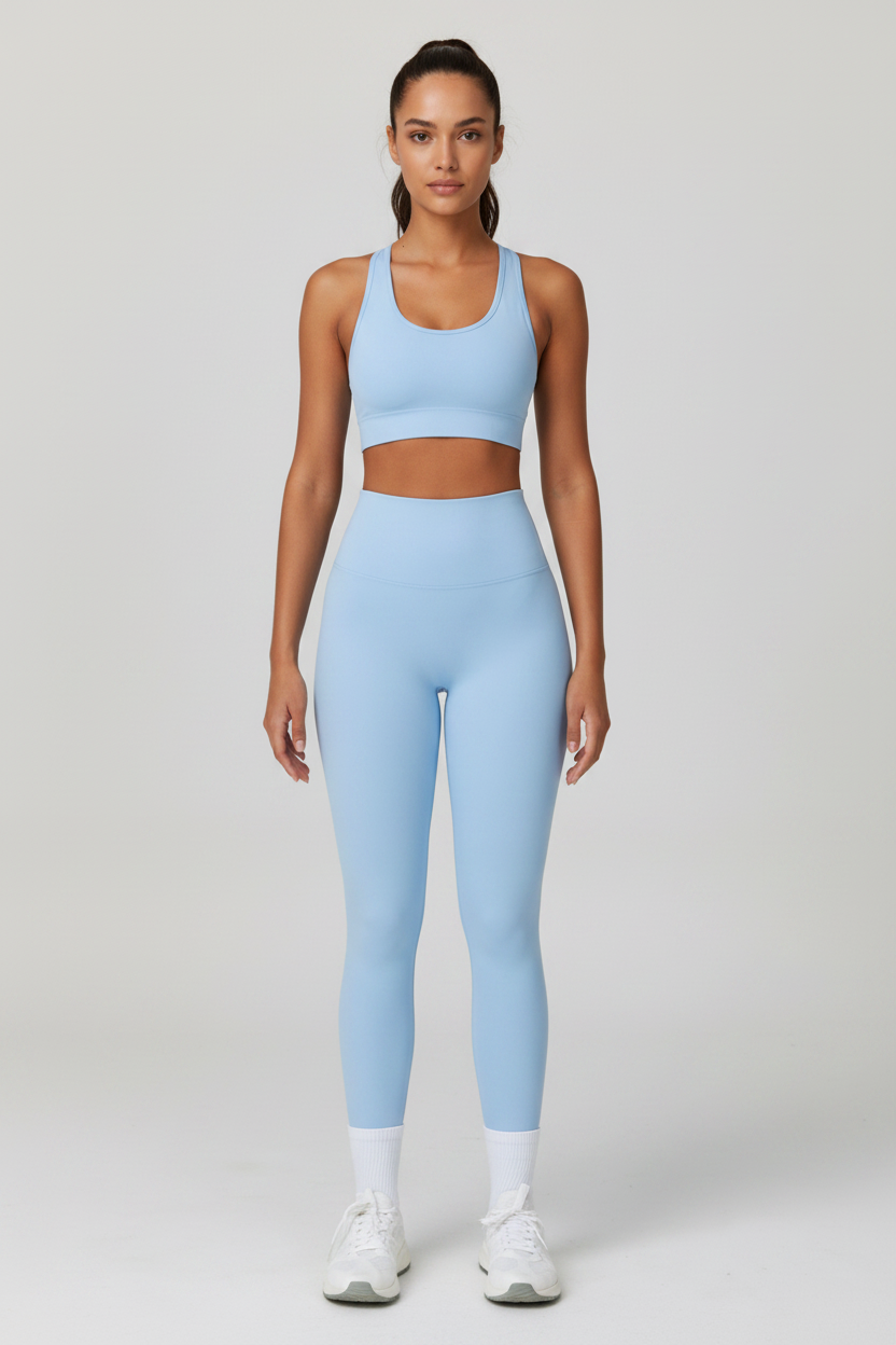 High waisted gym leggings women activewear - Sky Blue