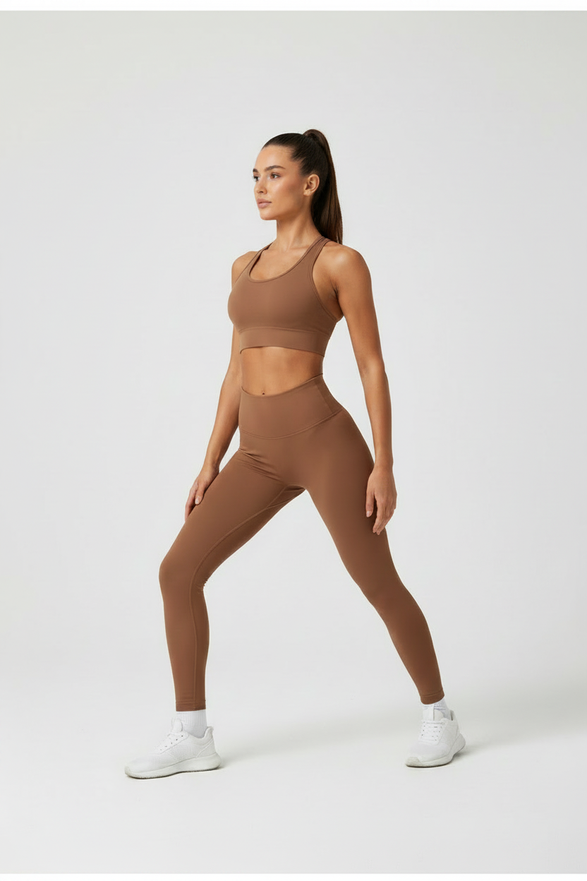 High waisted gym leggings women activewear- Sandy Brown
